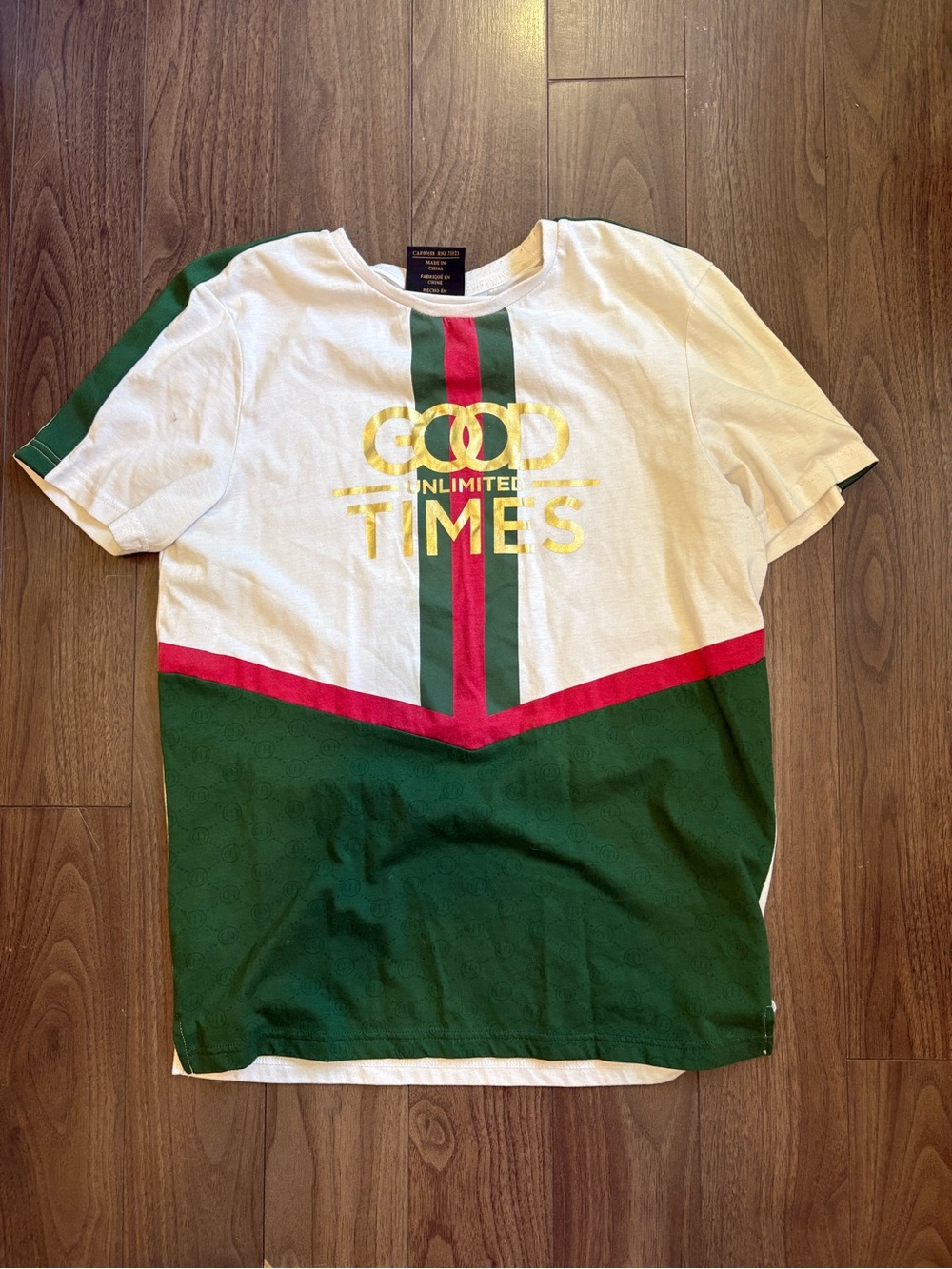 Urban Outfitters White Tee with Green, Red and Gold Graphic